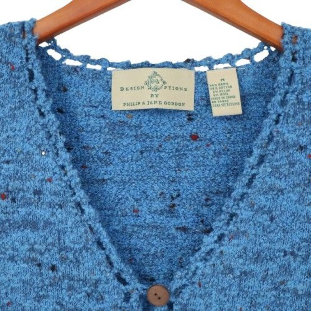 New Design Options Fall Thanksgiving Cornucopia Blue Cardigan Sweater M - Picture 4 of 5